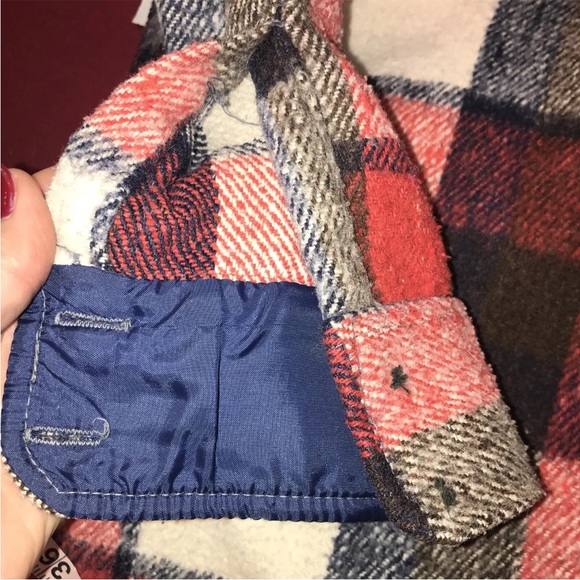 Vintage CPO red WIDE PLAID wool JACKET montgomery Ward Flannel anchor buttons M - Picture 9 of 10